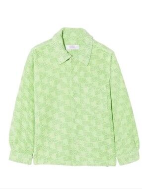 🇮🇹NWT ERL Kids Green Monogram Button-Up Shirr💚